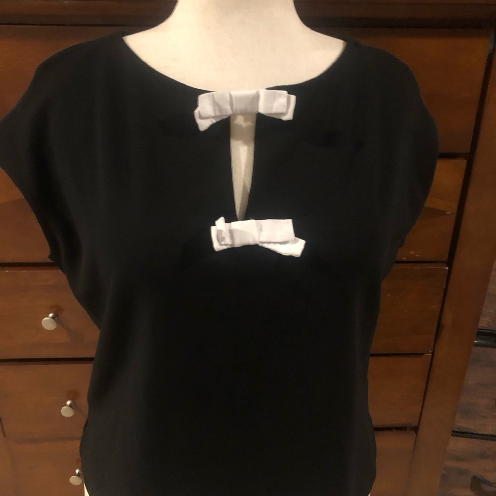 RACHEL Rachel Roy Black Blouse with White Bow Details